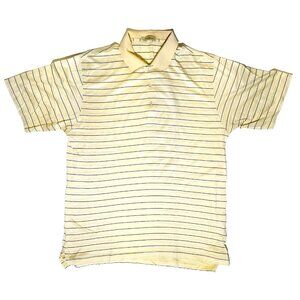 Peter Millar Men’s L Yellow Striped Polo Shirt Double Mercerized Cotton EUC